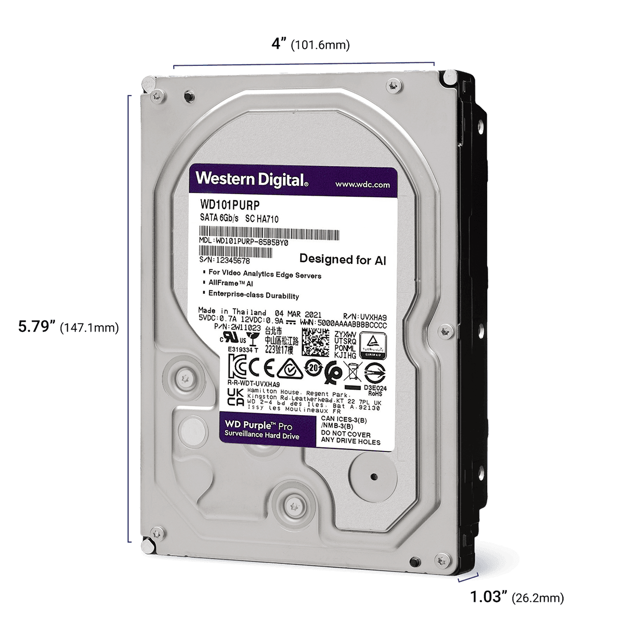 WS Purple Pro 3.5-inch HDD Dimensions