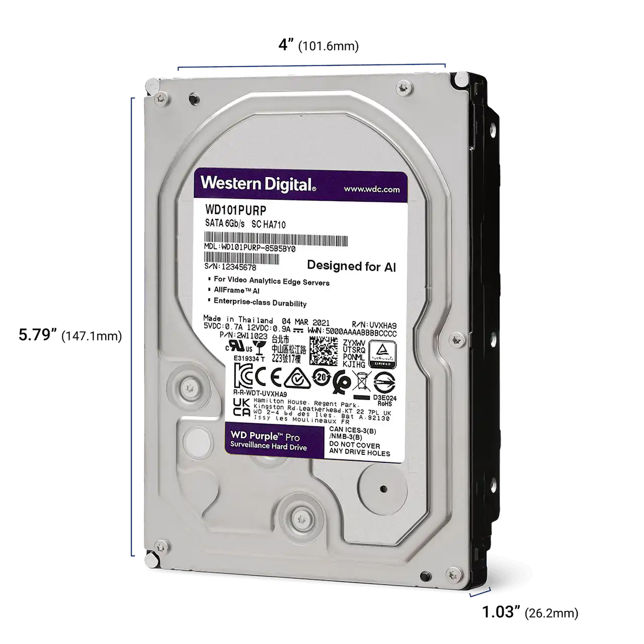 WD Purple Pro 3.5-inch HDD Dimensions- Zoom Image