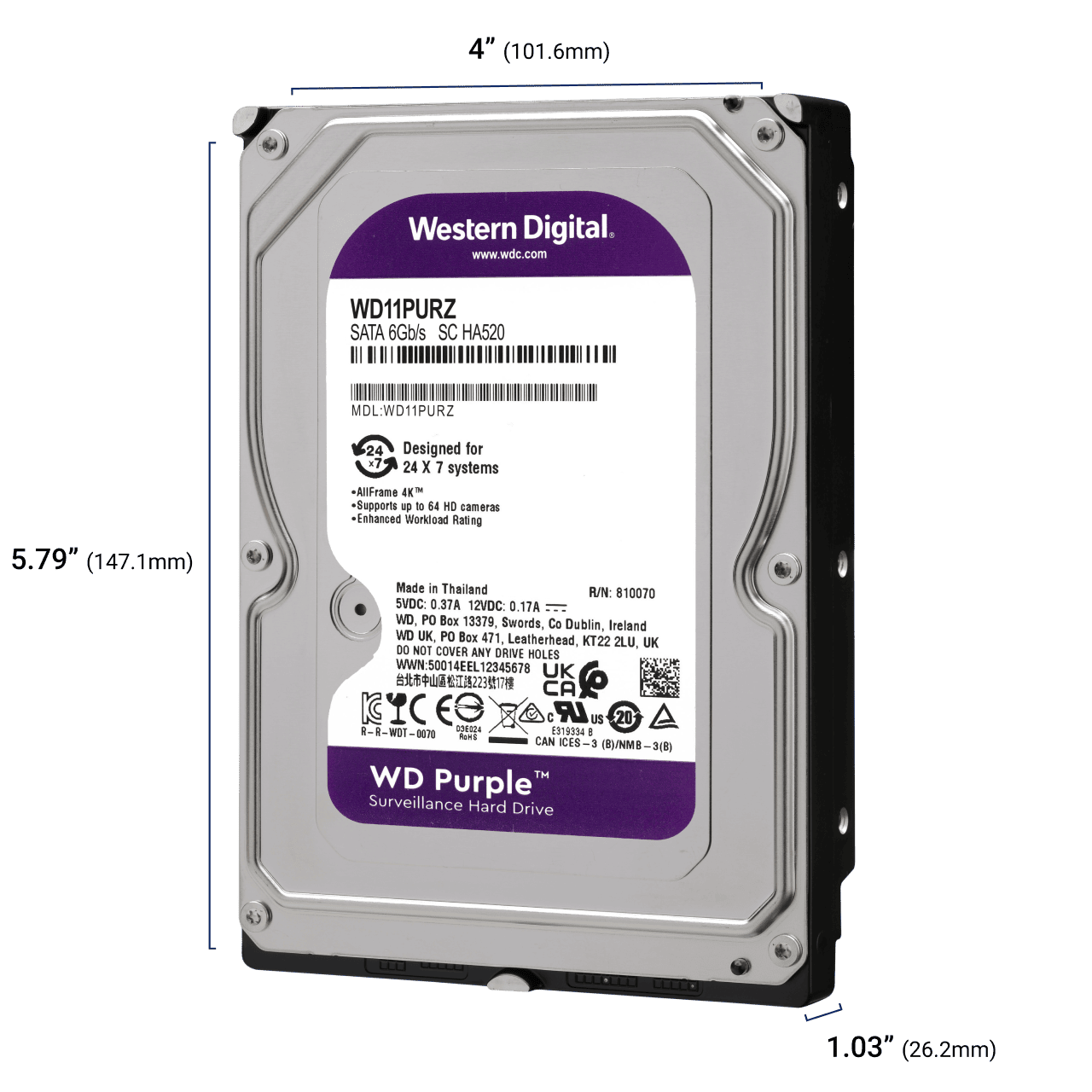 WD Purple Dimensions